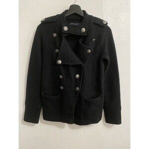 Zara Women’s Black Wool Pea Coat S With Button Details Military Style